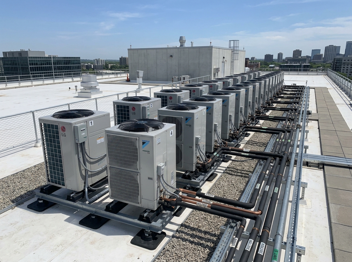 Condensadoras comerciales VRF en azotea de edificio